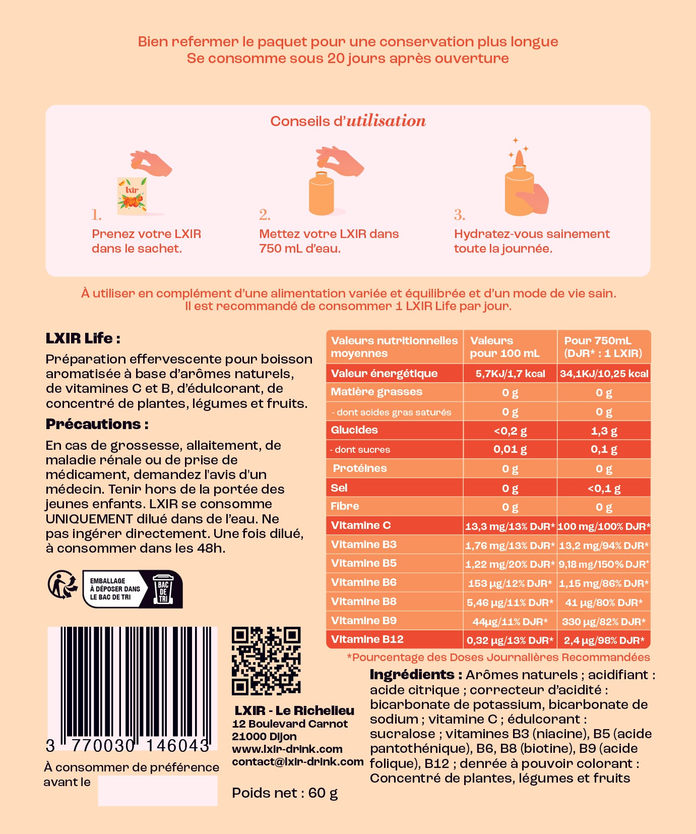 Sachet de 12 LXIR Life Pêche