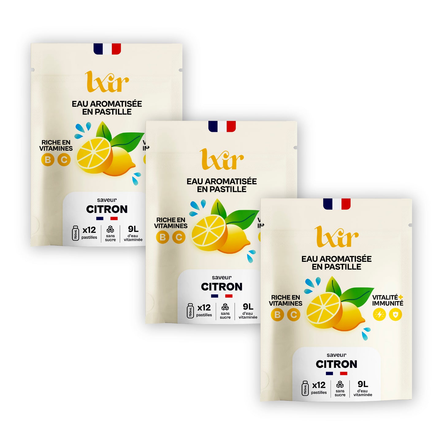LXIR DRINK - Eau aromatisée en pastille sans sucre - Boisson multivitamines - Riche en vitamines C et B - Hydratation quotidienne - Beauté de la peau (1 unité (Lot de 36) - Citron x 3