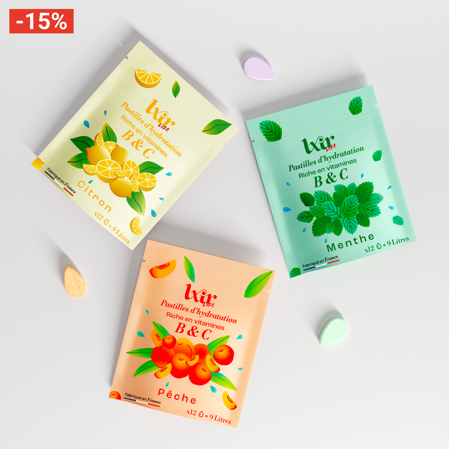 Coffret 3 sachets LXIR : Pêche + Menthe + Citron