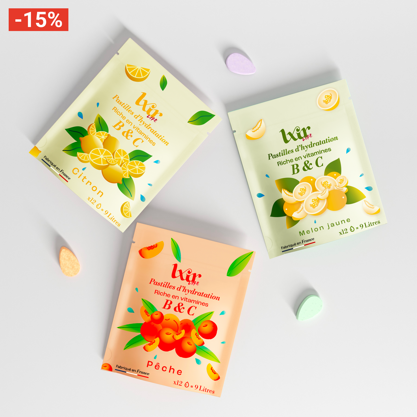 Coffret 3 sachets LXIR : Pêche + Citron + Melon