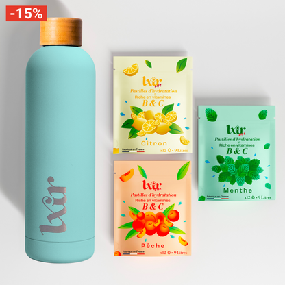 Coffret Découverte 3 sachets + 1 gourde Bleu LXIR